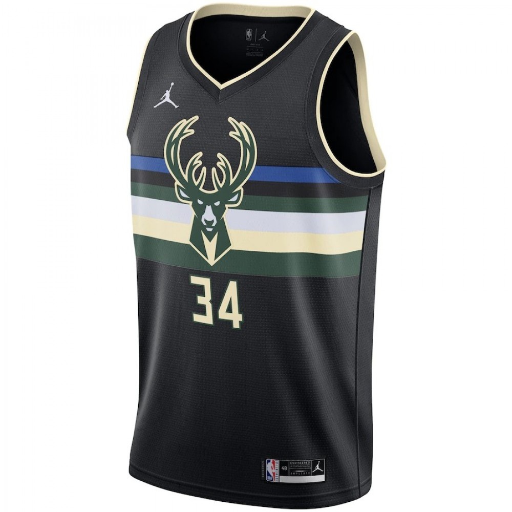 Men's Milwaukee Bucks Antetokounmpo #34 Jordan Black 20/21 Swingman Jersey - Statement Edition-Pro Kit Vault | Brand New 26/27 Sports Jerseys